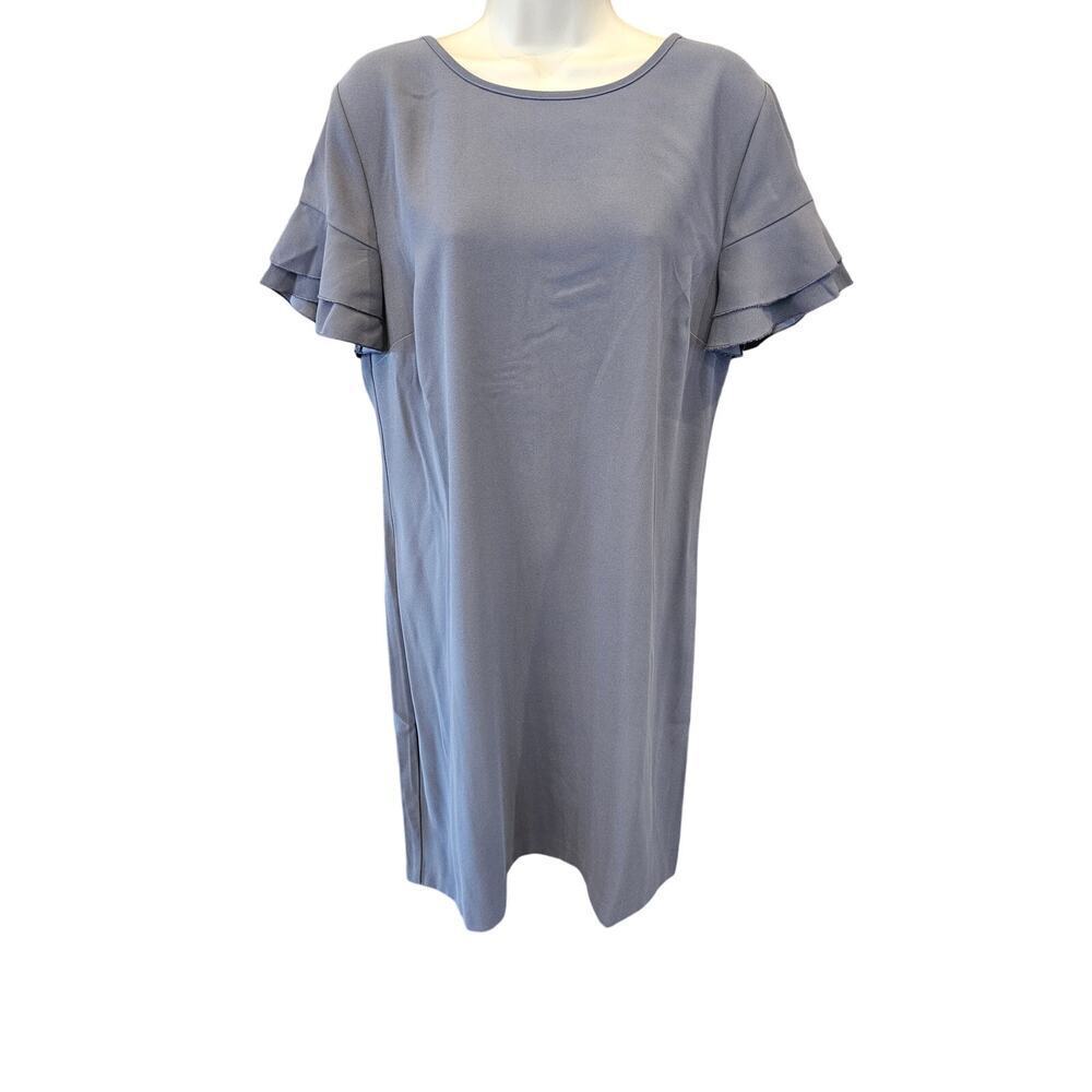 NWT LOFT size 12 shift dress Flutter Sleeve grey career casual midi comfort